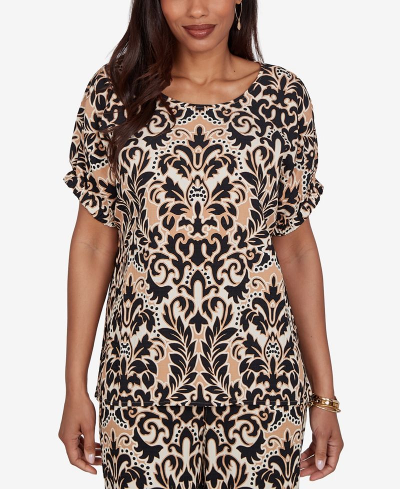 Petite Damask Textured Short-Sleeve Top
