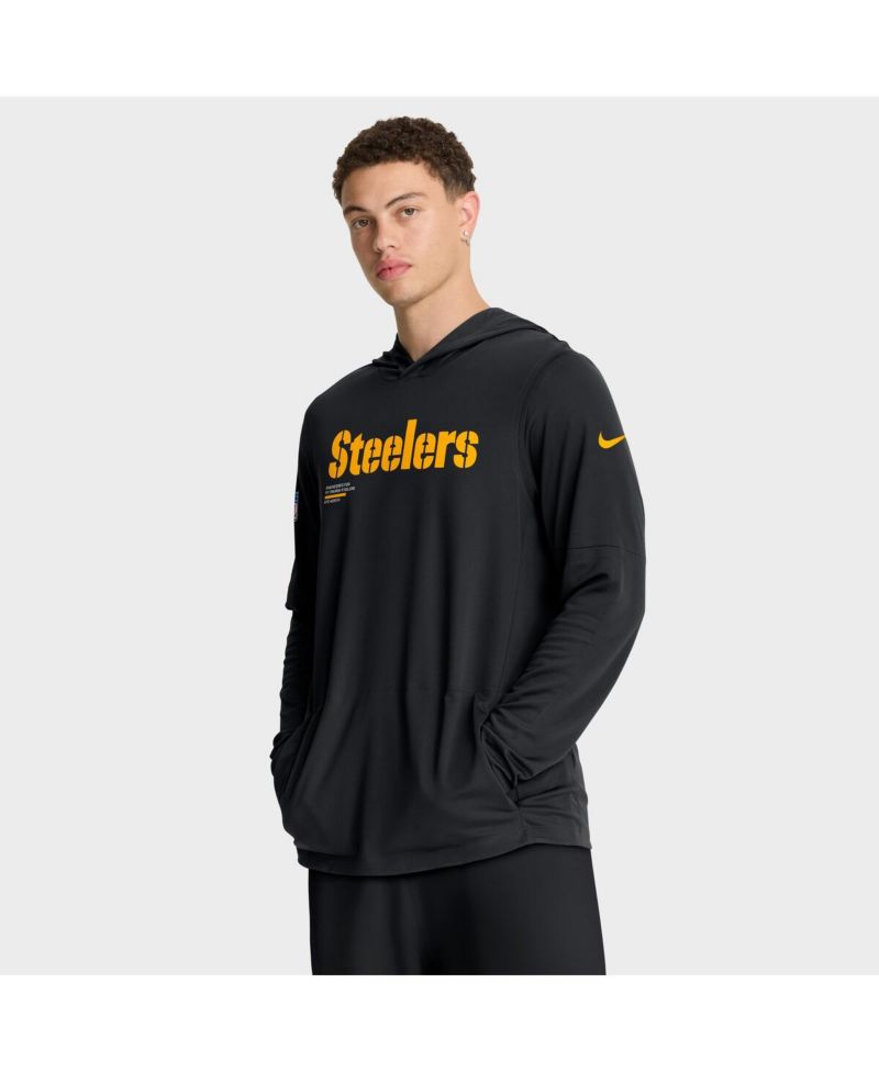 Men's Black Pittsburgh Steelers Sideline Pure Fury Performance Long Sleeve Hoodie T-Shirt