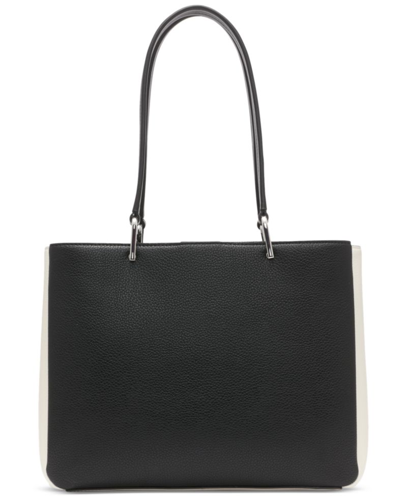 Clove Mixed Material Push-Lock Triple Compartment Tote Bag