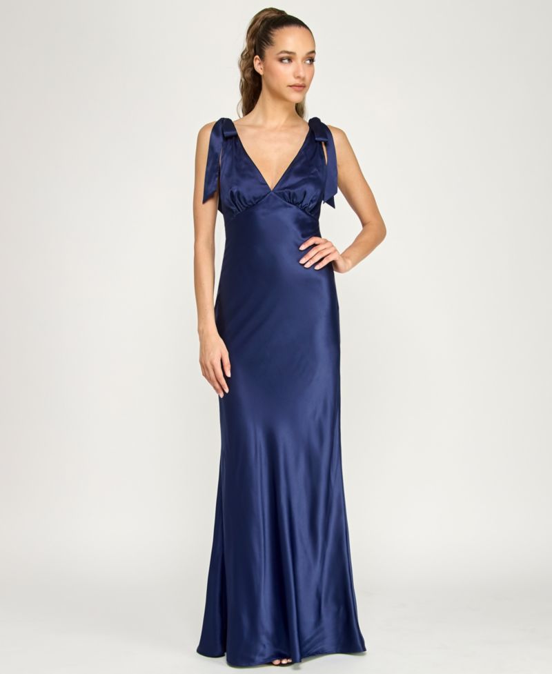Juniors' Sleeveless Satin Maxi Dress
