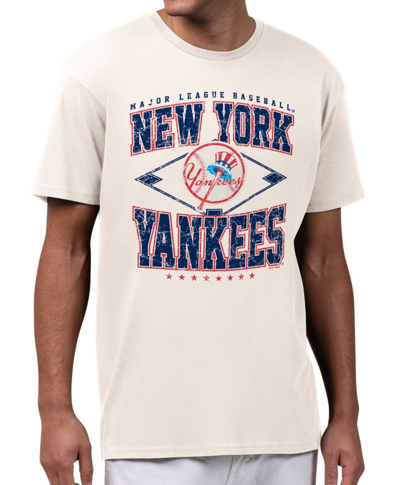 Men's Cream New York Yankees Distressed Cooperstown Diamond T-Shirt