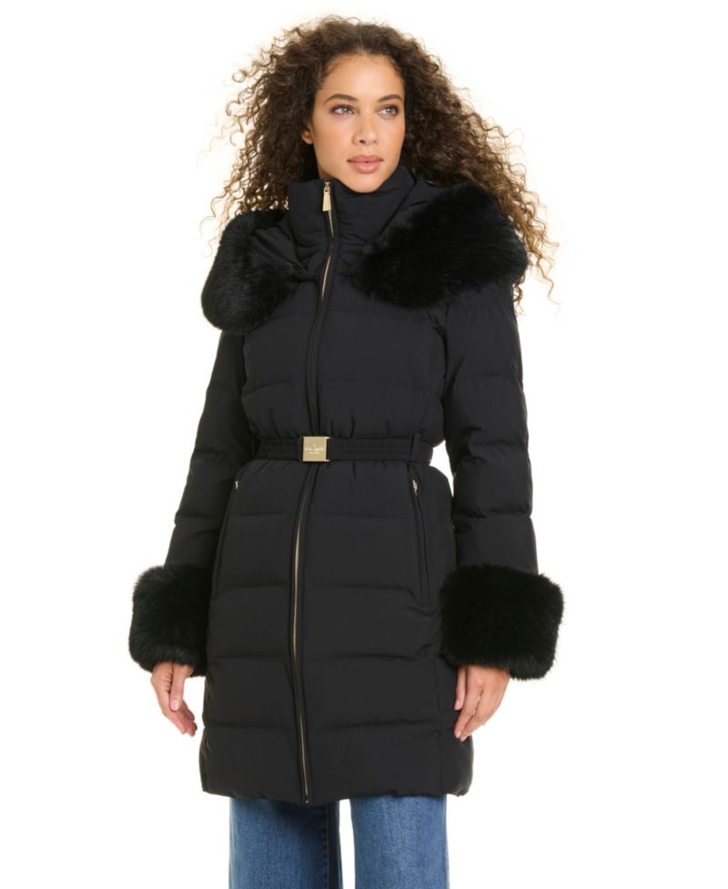 Women's Faux-Fur Arm Cuff Hooded Puffer Coat