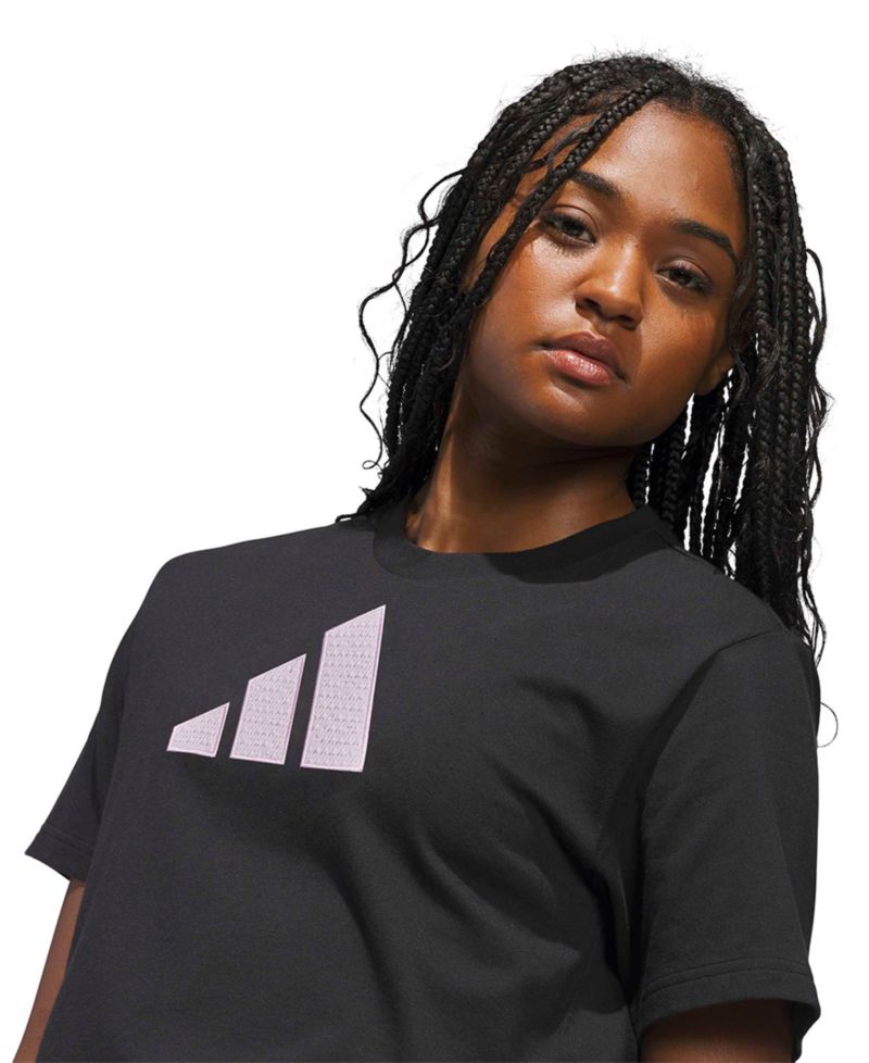 Women's Gingham Big Logo Graphic Crewneck Cotton T-Shirt