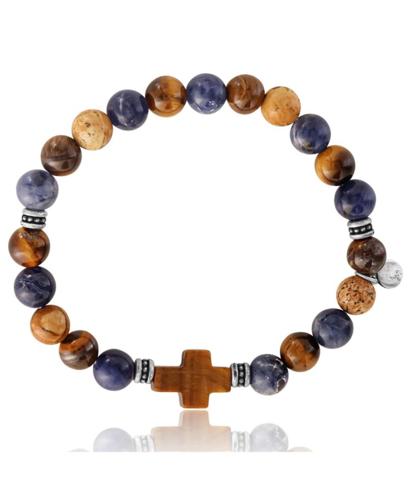 Sodalite Bead Stretch Bracelets with Cross Accents