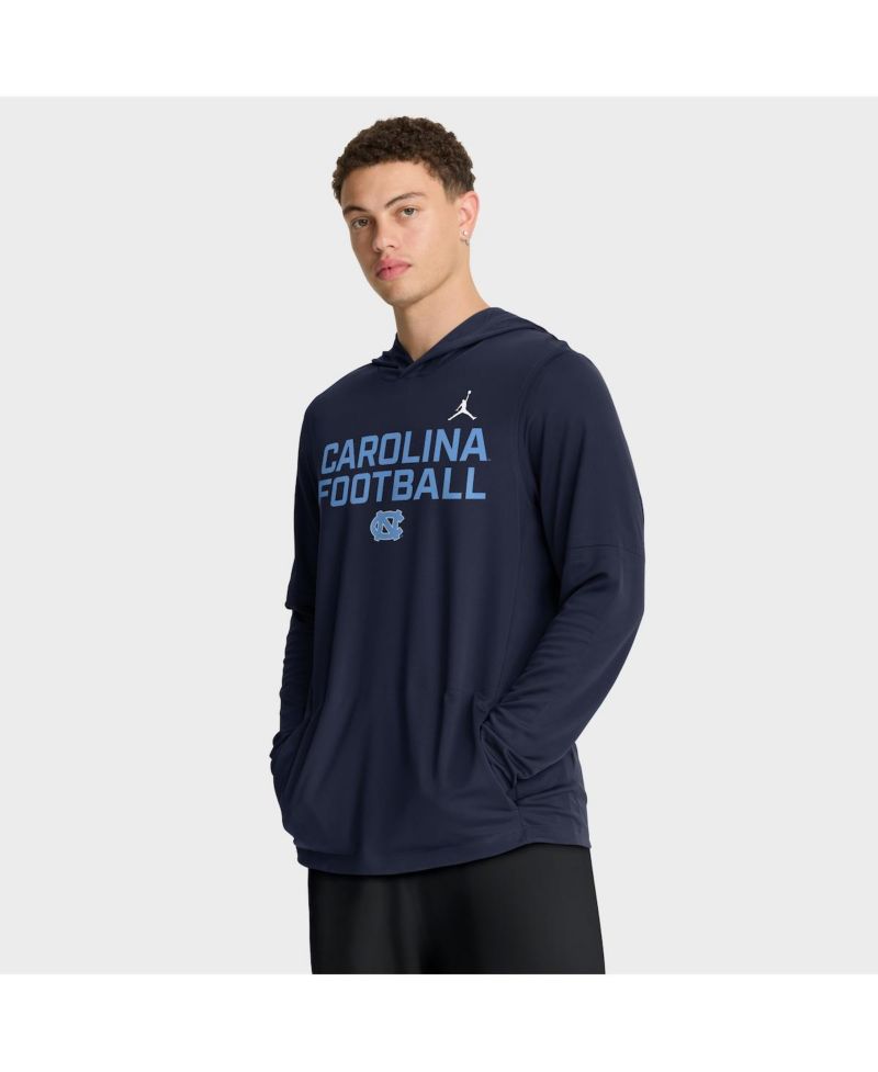 Men's Navy North Carolina Tar Heels 2025 Sideline Performance Long Sleeve Hoodie T-Shirt
