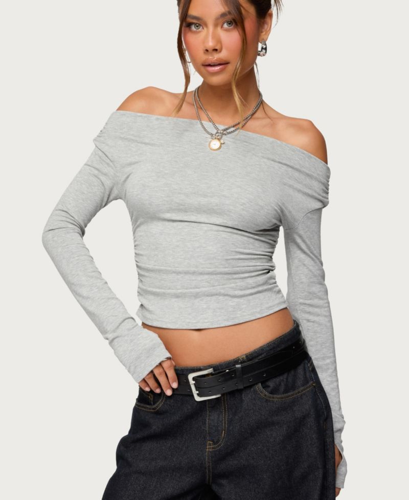Women's Milane Ruched Off Shoulder Ribbed Top