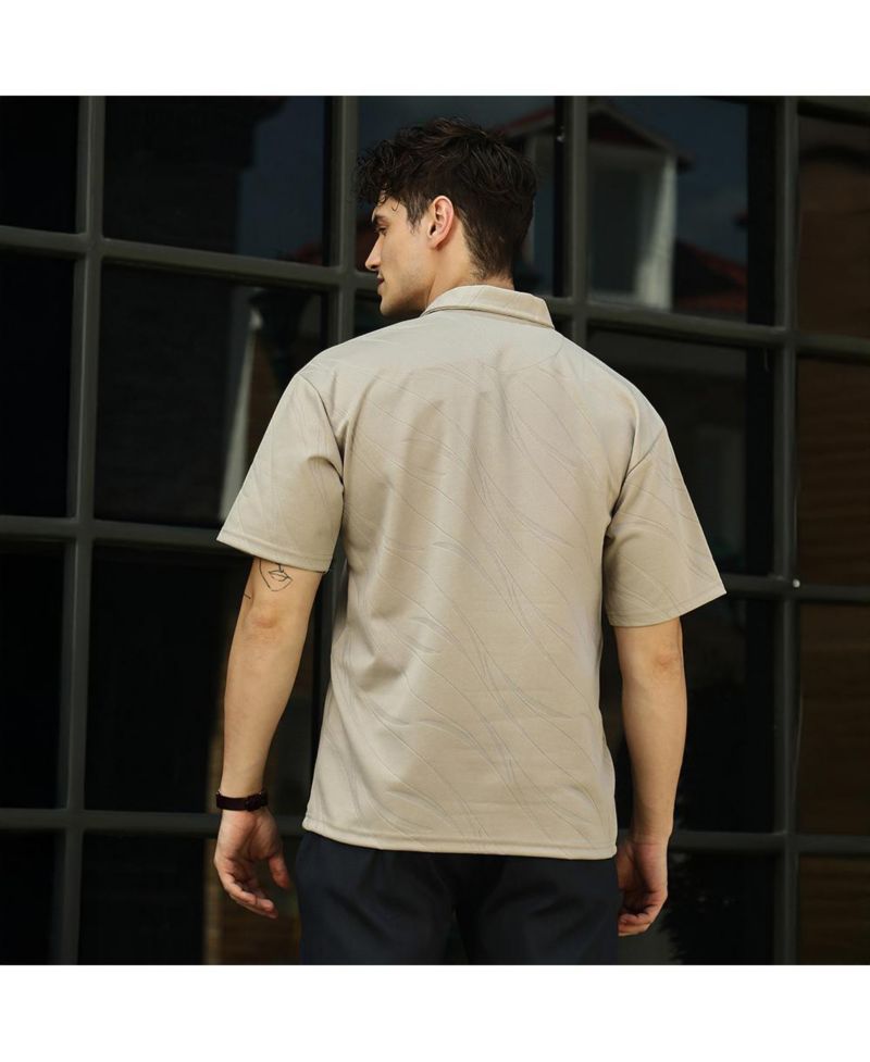 Men's Sand Beige Scratch-Tactile Polo T-Shirt