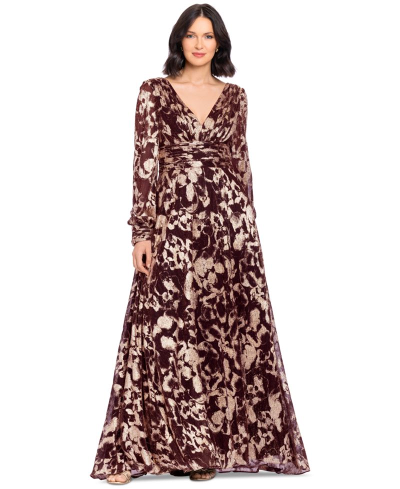 Petite V-Neck Long-Sleeve A-Line Gown