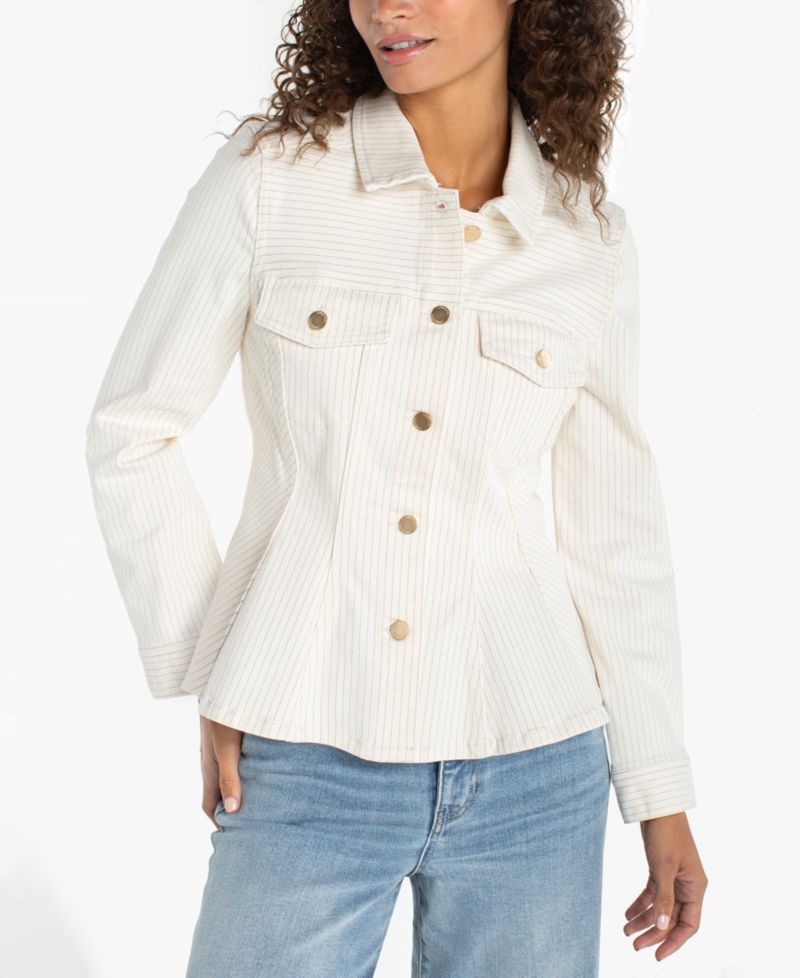 Women's Striped Collared Neck Trucker Jacket
