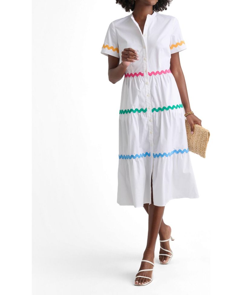 Women's Stretch Cotton Ric Rac Tiered Justine Dress