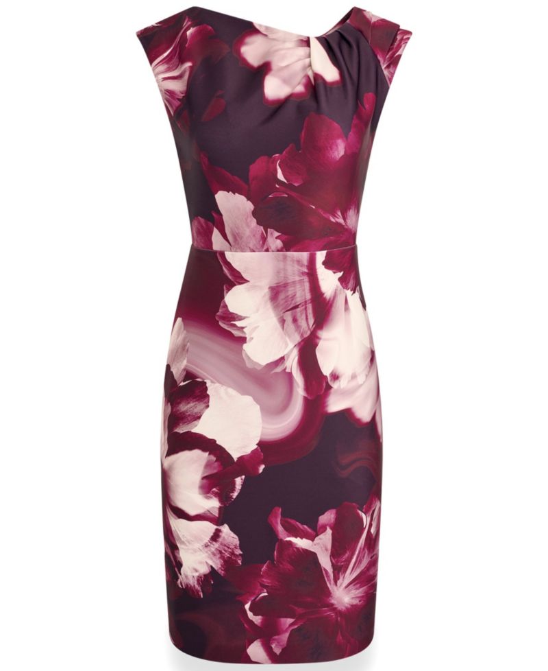 Women's Floral-Print Asymmetric-Neck Sheath Dress