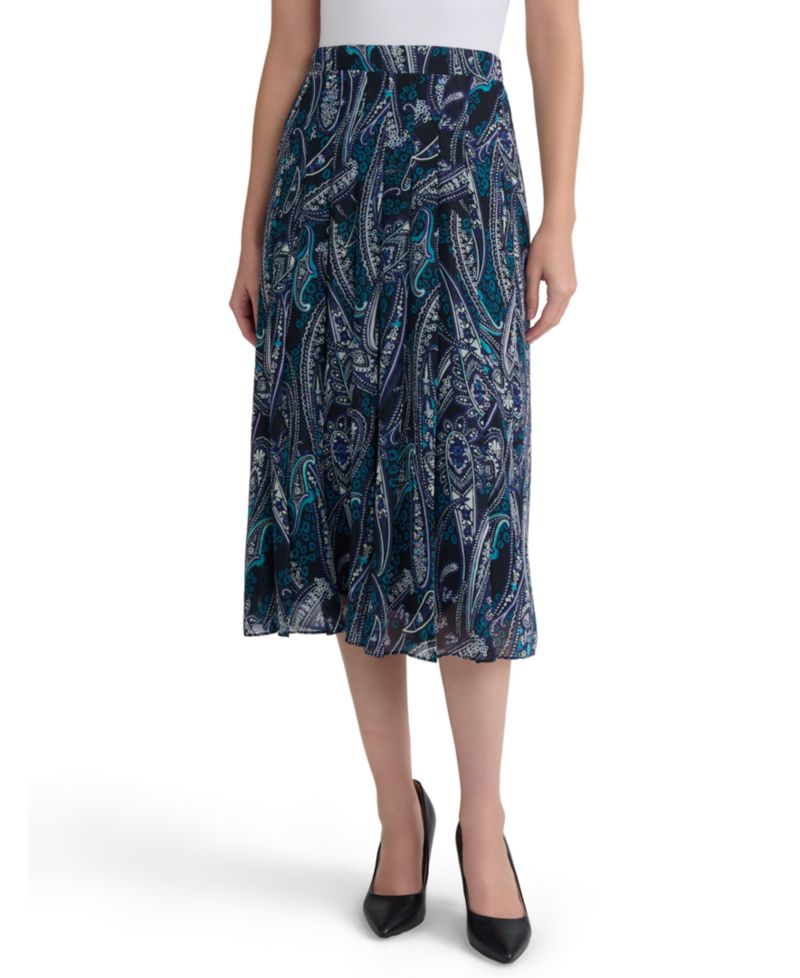 Women's Printed Pleated Pull-On Midi Skirt