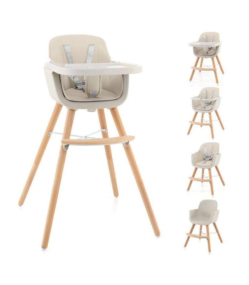 3 in 1 Convertible Wooden High Chair with Soft Cushion for Babies