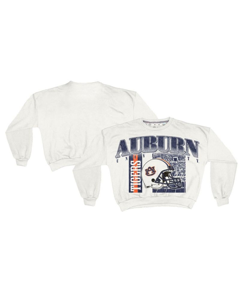 Women's White Auburn Tigers Oversized Janice Retro Waist-Length Sweatshirt