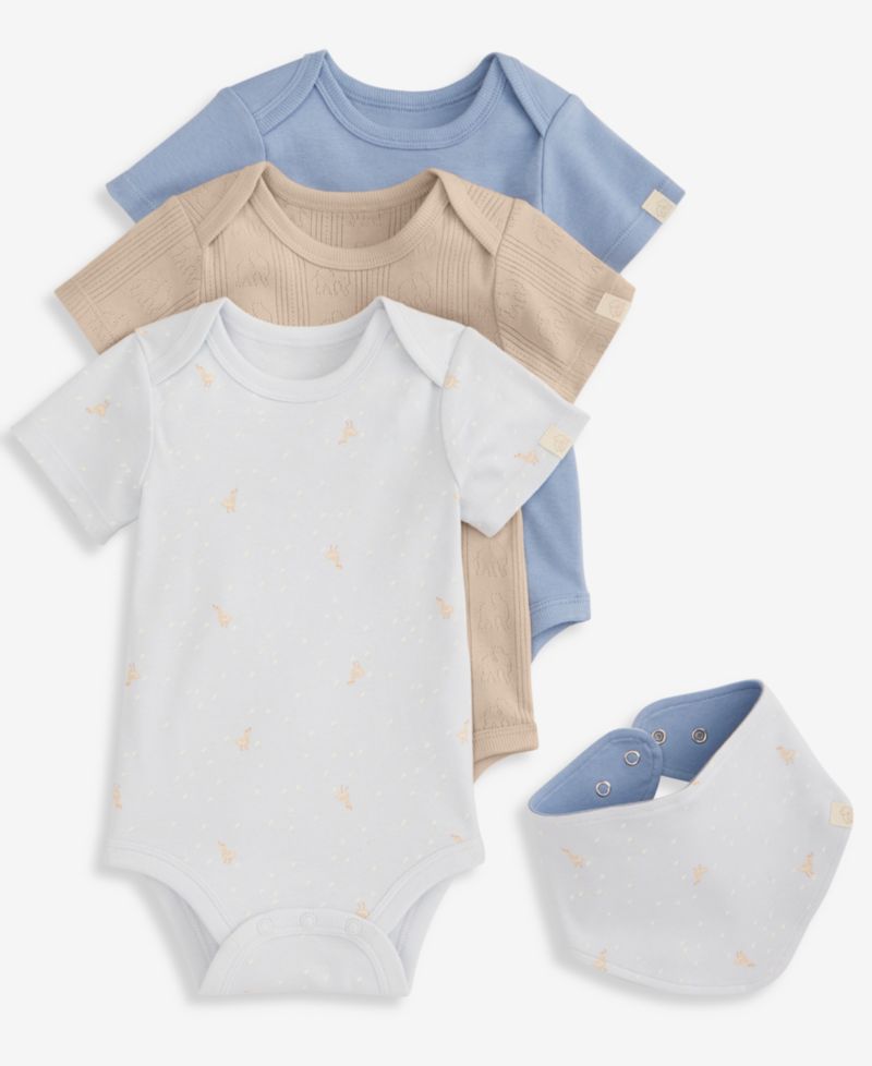 Everyday Baby Essentials Baby Boys' 3-Pack Cotton Bodysuits & Bib Set