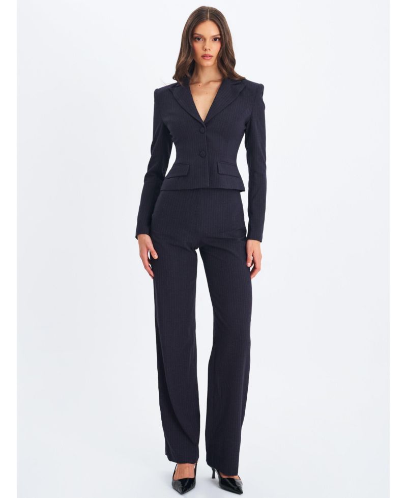 Women's Quinnie Navy Striped High-Waisted Straight Leg Pant