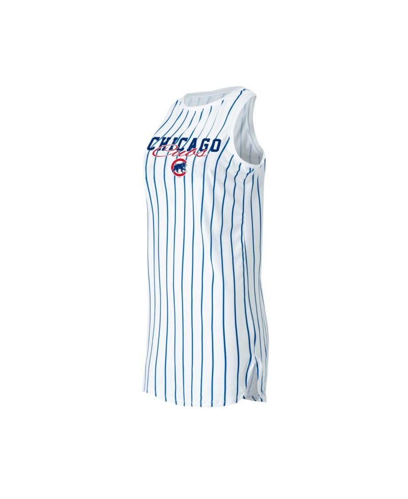 Women's White Chicago Cubs Reel Pinstripe Knit Sleeveless Nightshirt