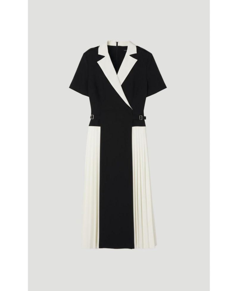 Women's Tailored Crepe Pleated Midi Shirt Dress