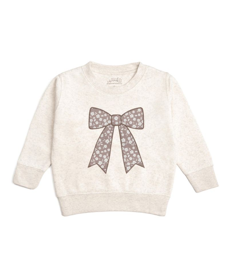 Little Girls Mocha Floral Bow Patch Sweatshirt