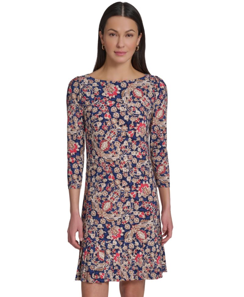 Women's Boat Neck Pleated Hem Dress