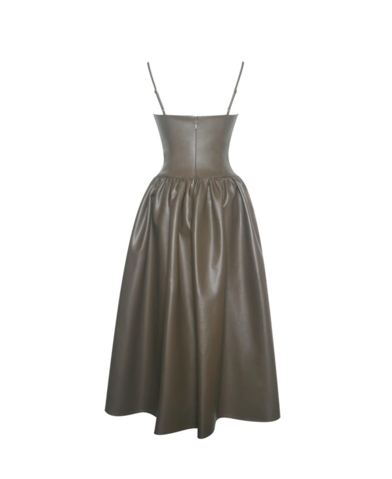 Women's Parisia Cocoa Faux Leather Drop Waist Maxi Dress