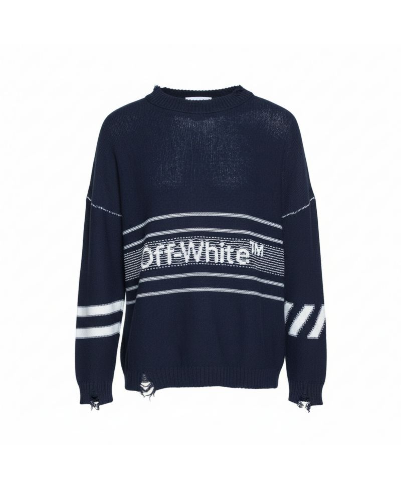 Men's Logo Intarsia Knit Distressed Jumper