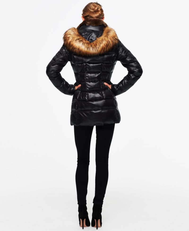Women's Chelsea Faux-Fur-Trim Collar Hooded Puffer Coat