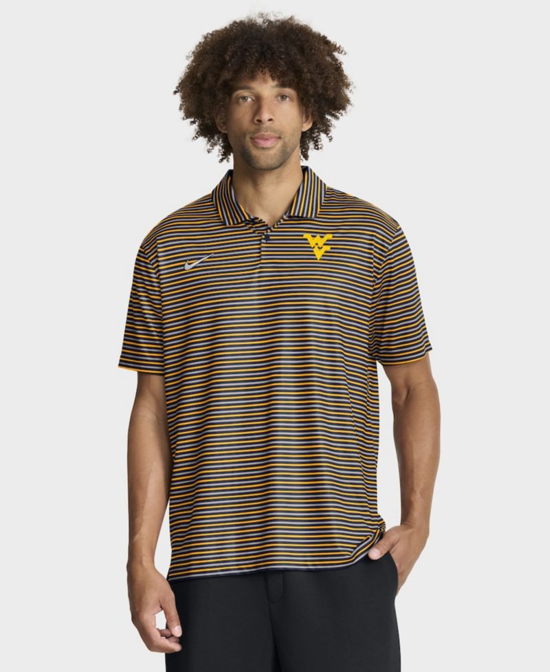Men's Gold West Virginia Mountaineers 2025 Coaches Premium Tour Stripe Dri-FIT Polo Shirt