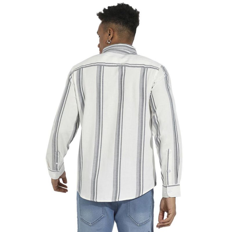 Men's White & Dark Grey Barcode Striped Shirt