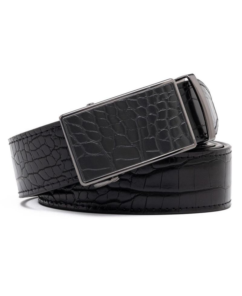 Men's Genuine Leather Crocodile Design Dress Belt with Automatic Buckle