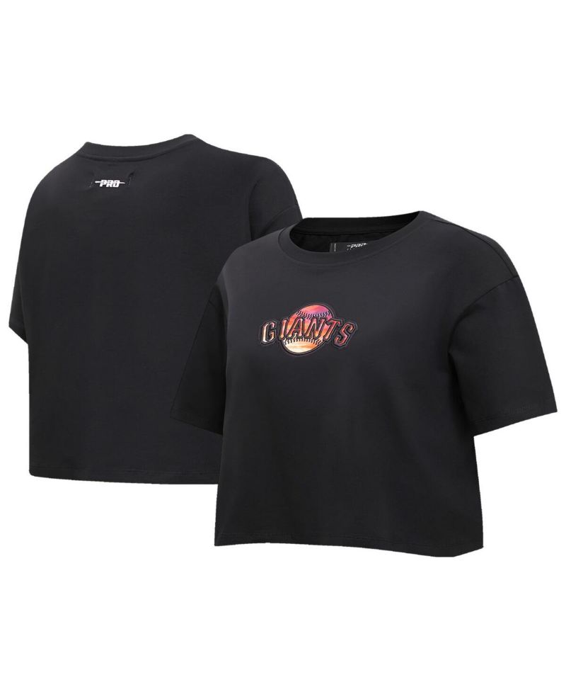Women's Black San Francisco Giants Painted Sky Boxy Cropped T-shirt