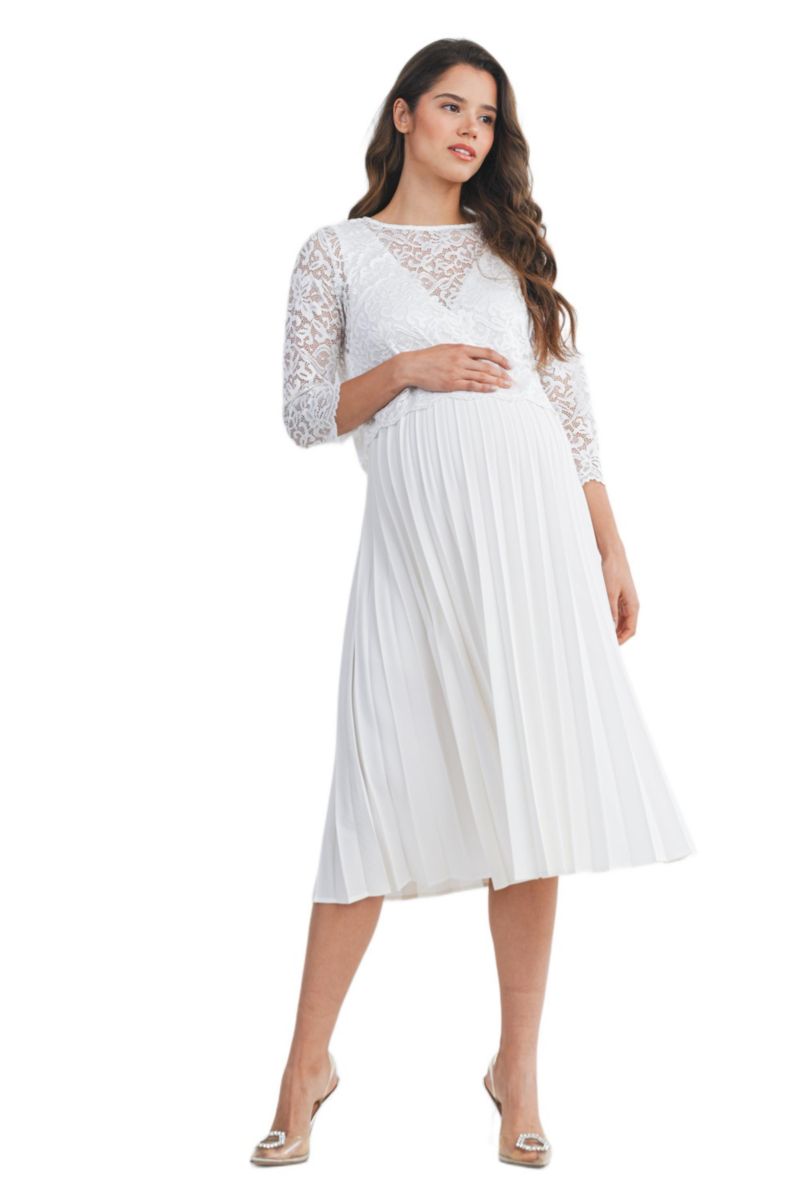 Women's 3/4 Sleeve Lace Bodice Pleated Nursing Dress