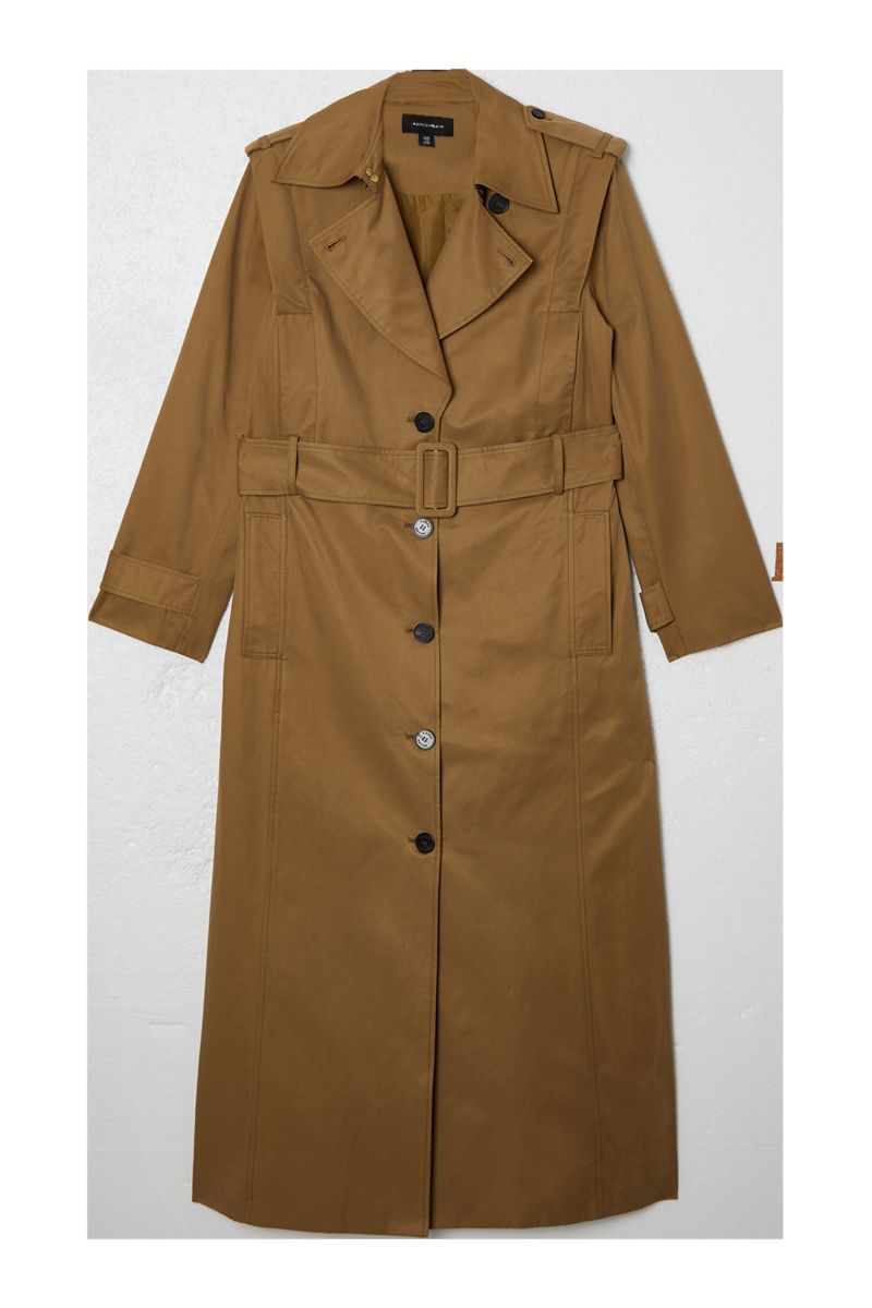 Women's Strong Shoulder Belted Maxi Trench Coat
