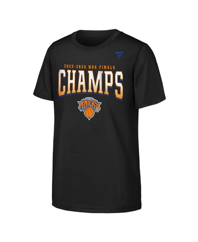 Big Boys and Girls Black New York Knicks 2026 NBA Finals Champions Trophy Signature Roster T-Shirt
