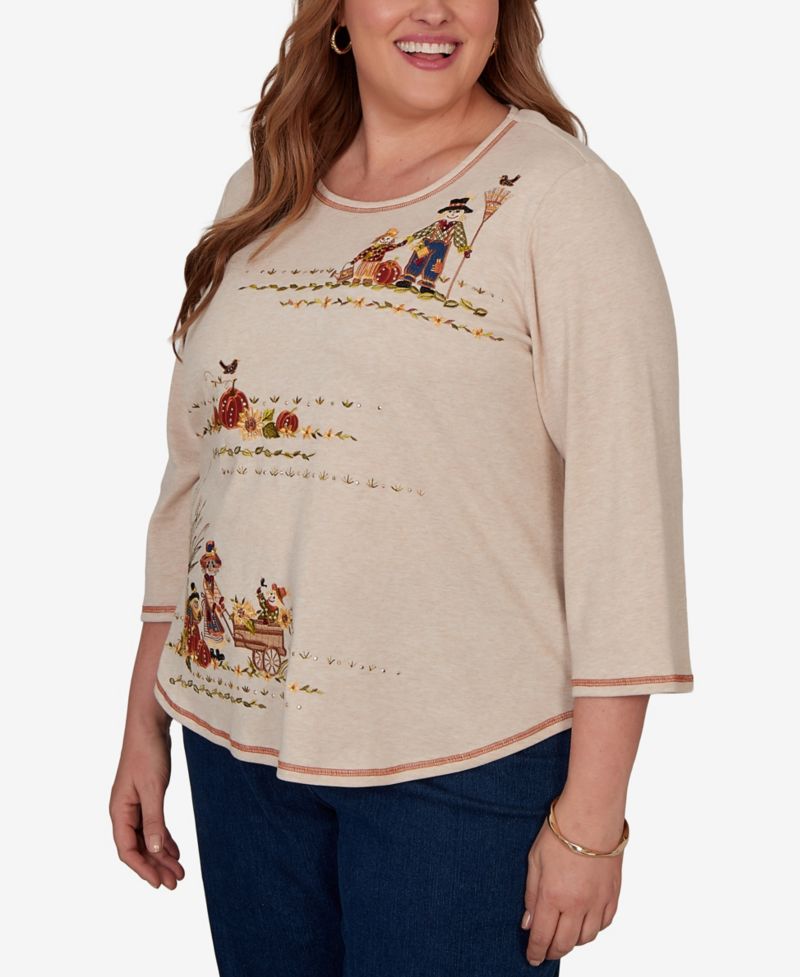 Plus Size Scarecrow Family Embroidered Top