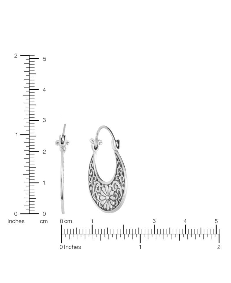 Sterling Silver Oxidized Flower Swirl 1.15" Hoop Earrings