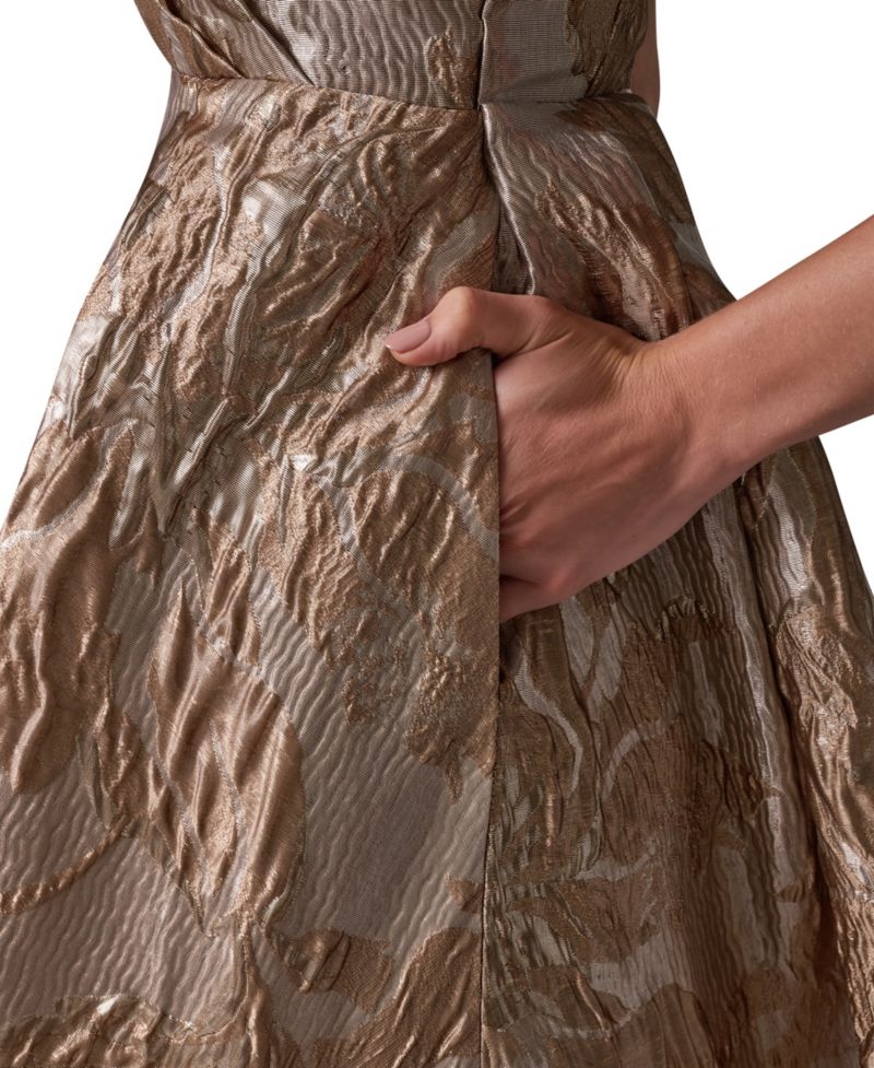 Women's Sleeveless Metallic Jacquard Fit-and-Flare Dress