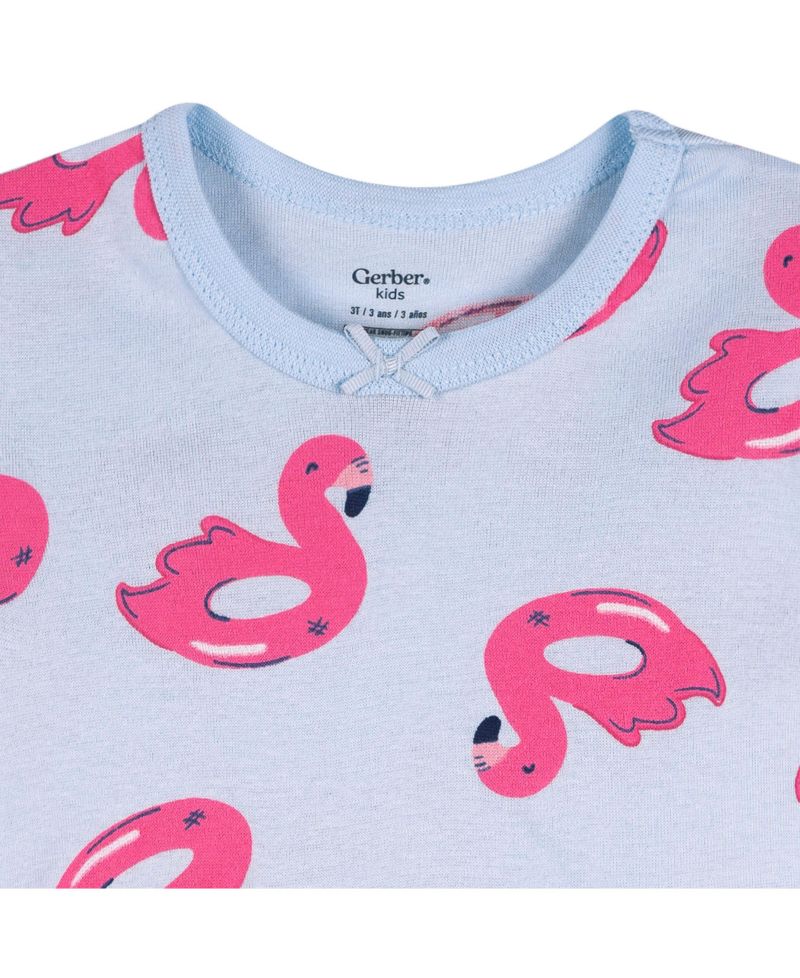 Baby Girls' 18M- 4T 4-Piece Cotton Pajama Short Set, Flamingo Floatie