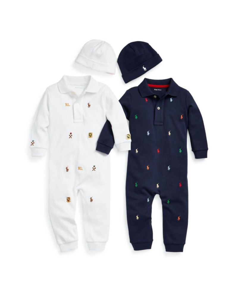 Baby Boys Embroidered Polo Cotton Coverall