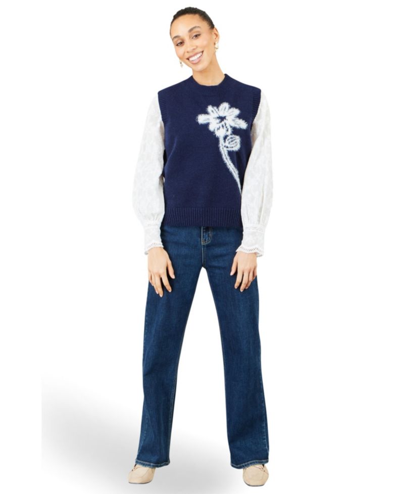 Women's Crewneck Floral Sleeveless Sweater Vest