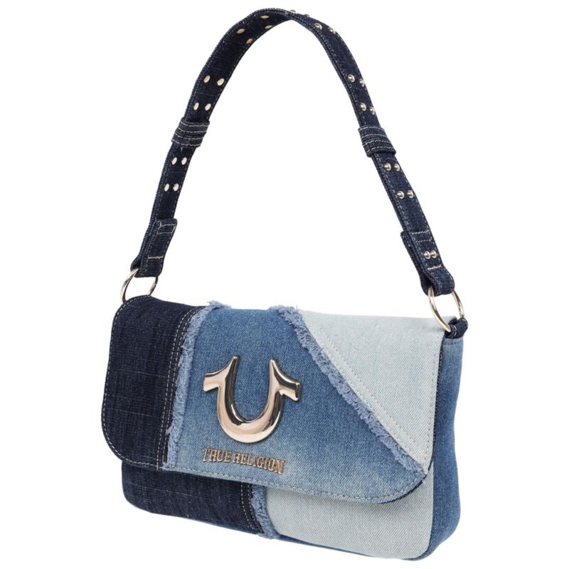 Frayed Denim Horseshoe Hobo Bag
