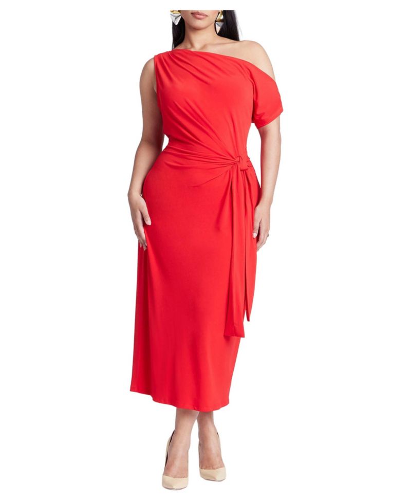 Women's Off The Shoulder Tie Front Midi Dress