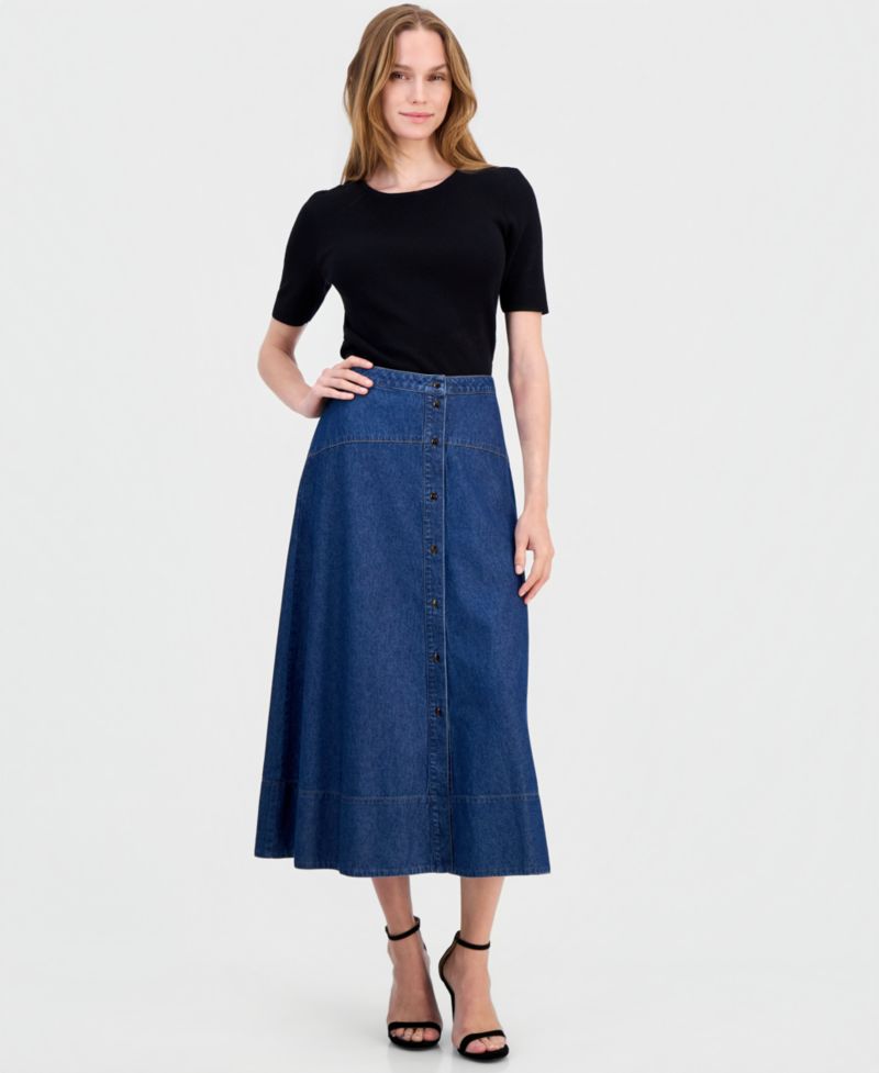 Women's Button-Front Denim Midi Skirt