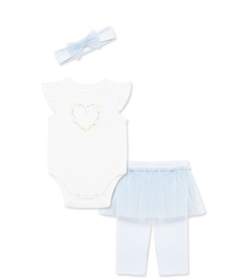 Baby Girls' Round Neck Bodysuit, Skeggings and Headband, 3-Piece Set
