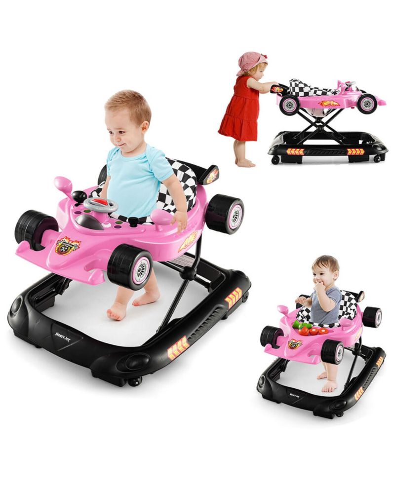 Toddler 4-in-1 Foldable Walker w/ 3-Level Adjustable Height Detachable Music Tray