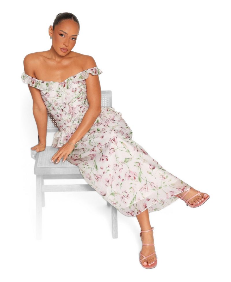 Women's Garcia Square-Neckline Floral Peplum-Waist Midi Dress