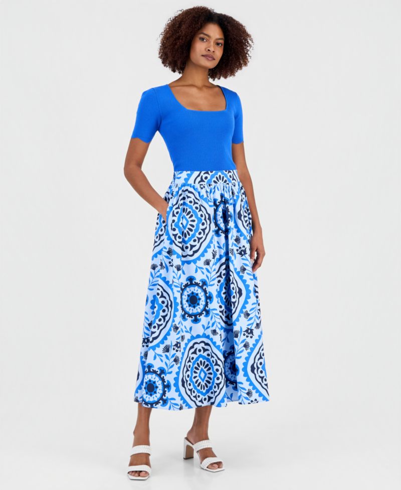 Women's Printed Pull-On Midi Skirt