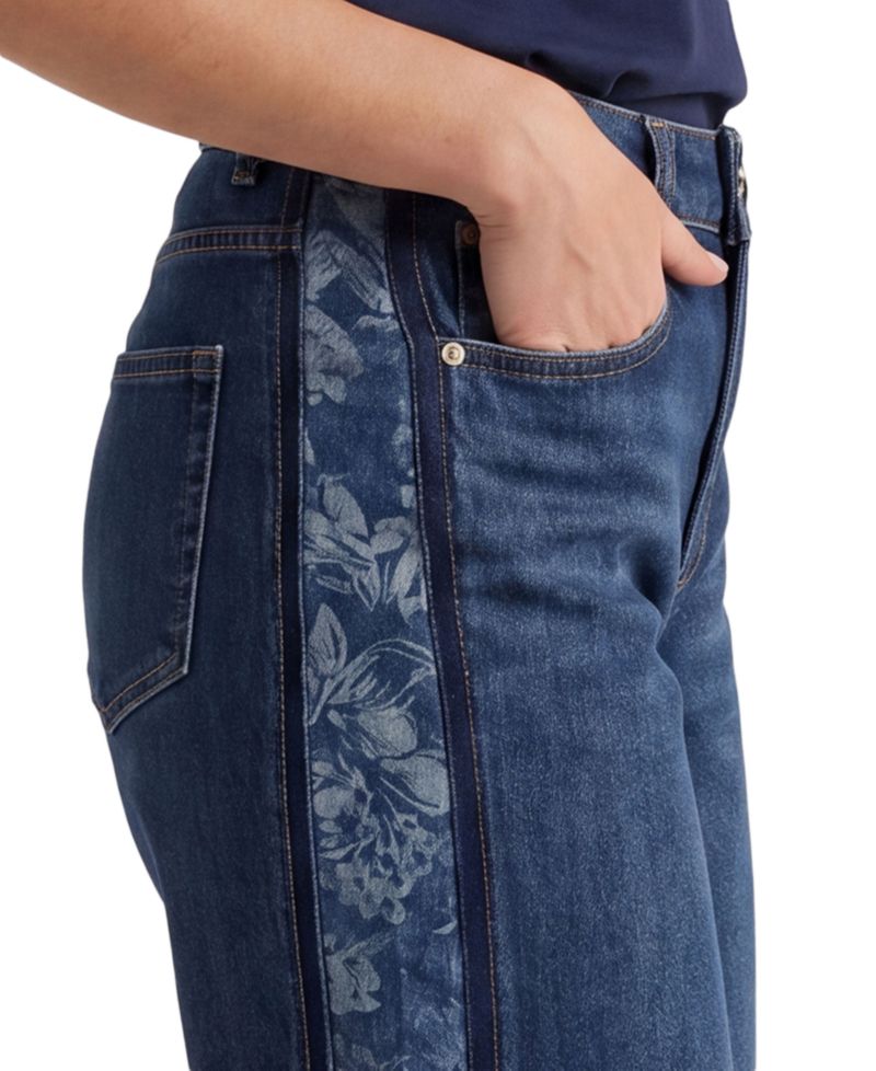 Petite Stride High-Waisted Floral-Jacquard Wide-Leg Jeans