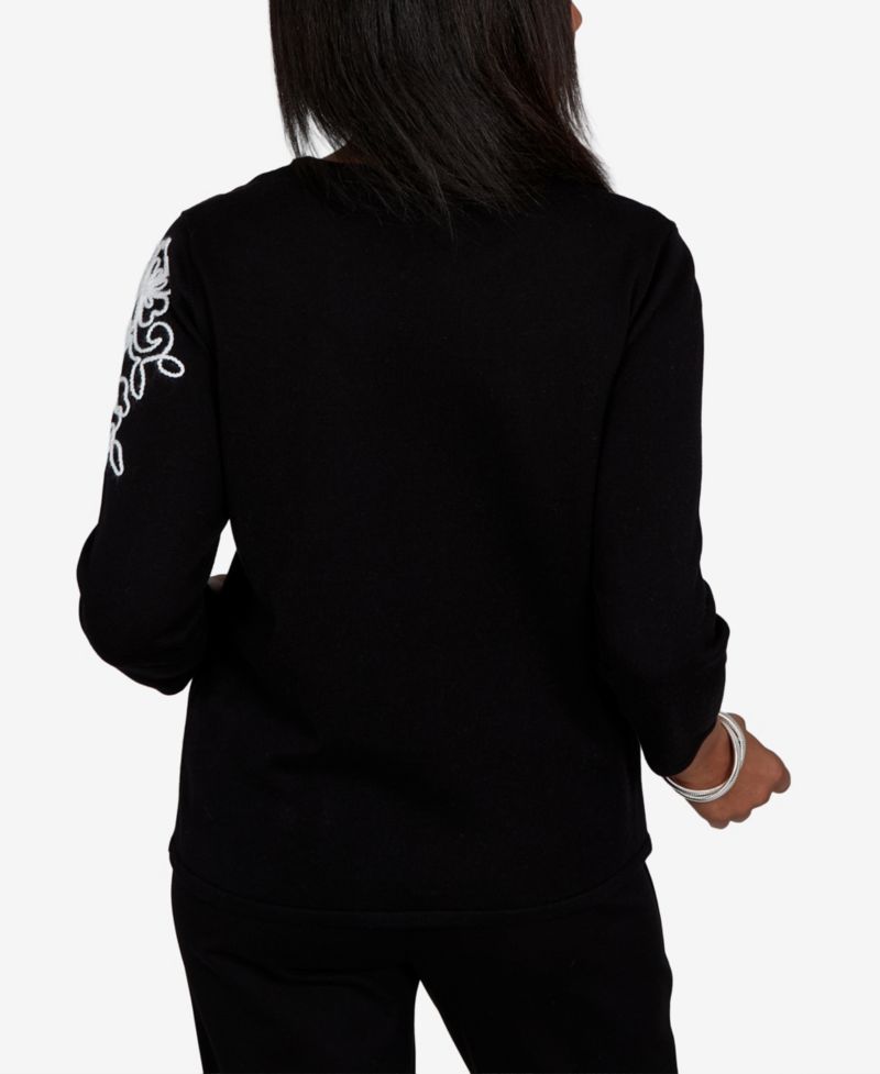Petite Floral Scroll Soutache Sweater