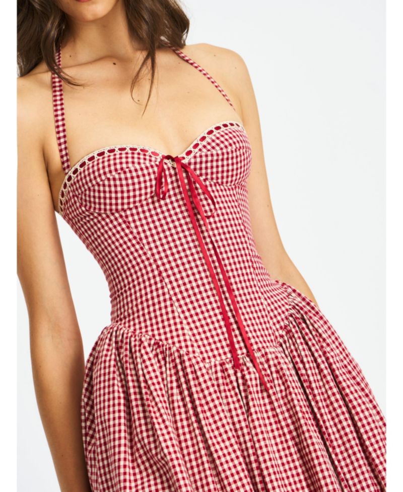 Women's Susanna Red Gingham Halter Drop Waist Midi Dress
